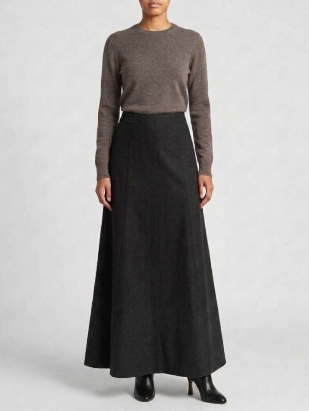Vintage Eddie Bauer Black Wool Blend Flare Maxi  Skirt Sz 10 Modest Minimalist